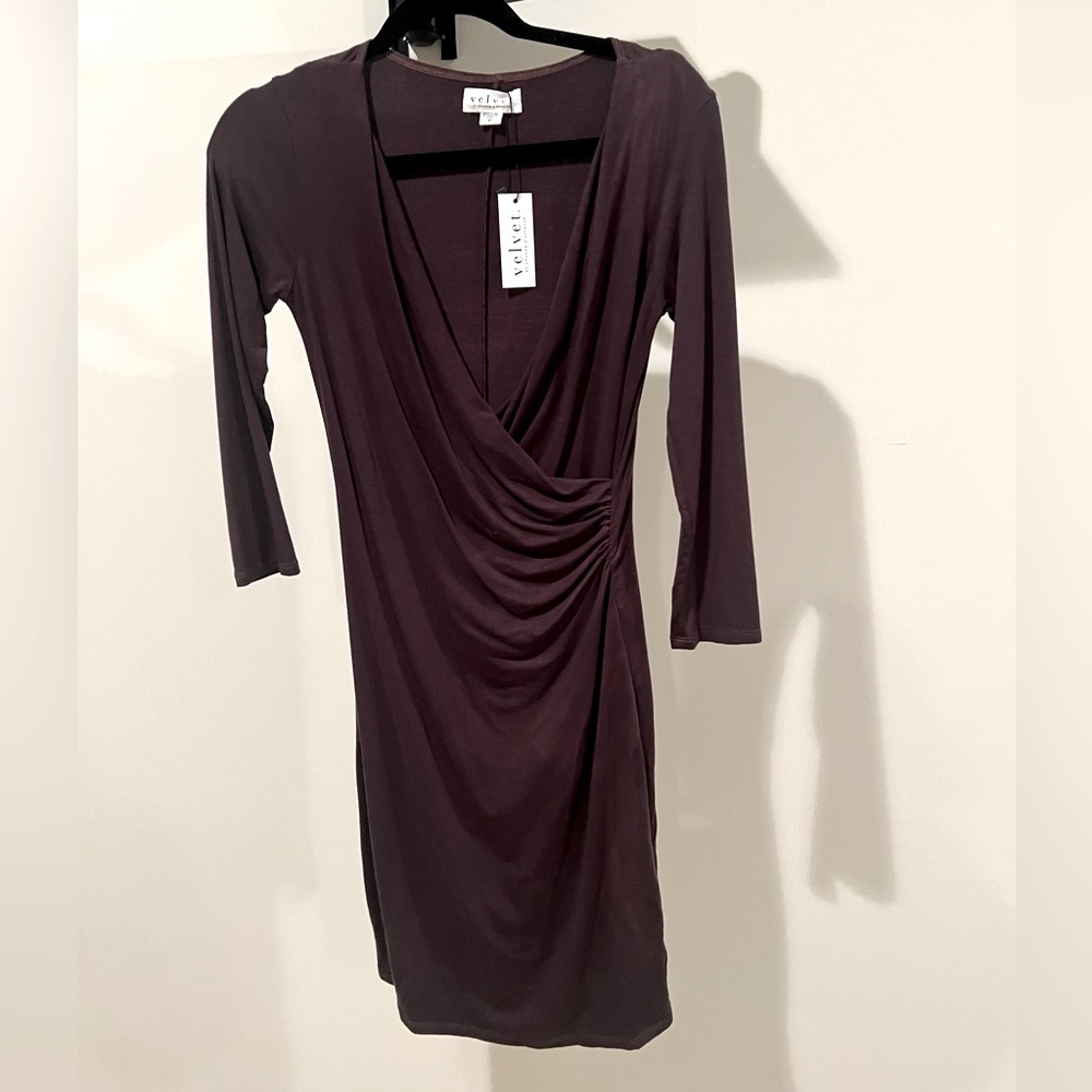 VELVET BY GRAHAM & SPENCER Women's Long Sleeve Brown Jersey Dress Size S